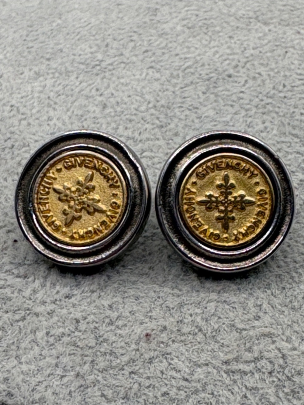 Givenchy Two-Tone Coin Logo Stud Crest Earrings - Gold & Silver 1” - Picture 5 of 6